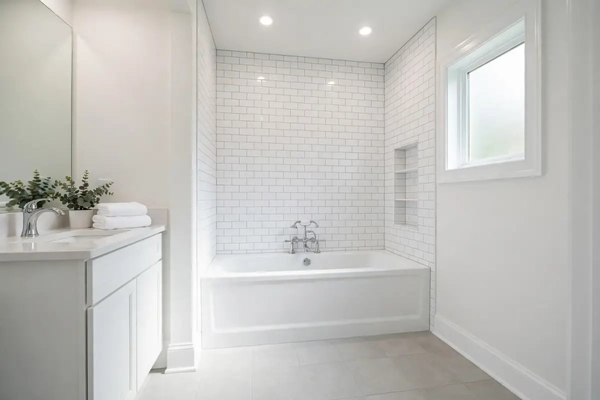 Bathtub replacement in Tampa with new white tub and tile surround